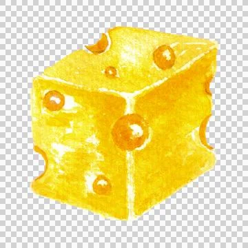 Emmental cheese cube, hand drawn watercolor isolated on white background Stock Illustration
