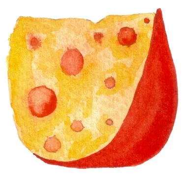 Emmental or Gouda cheese, hand drawn watercolor isolated on white background Stock Illustration