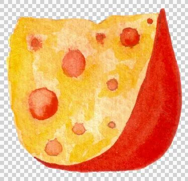 Emmental or Gouda cheese, hand drawn watercolor isolated on white background Stock Illustration