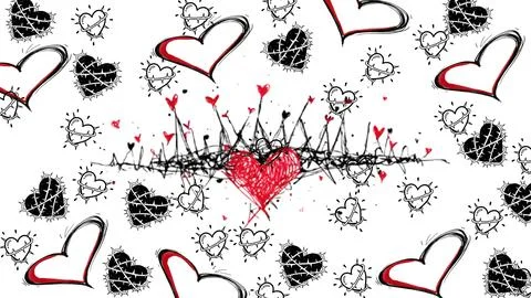 Emo background, heart thorns, seamless pattern Stock Illustration