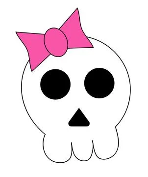 Emo cute skull with bow. Y2k style. Black and pink. 2000s design Stock Illustration