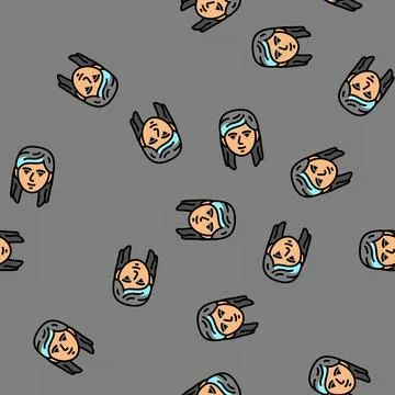 Emo female avatar vector seamless pattern Illustrazione stock