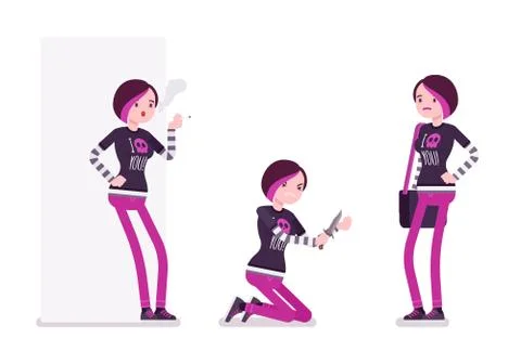 Emo girl in different situations Stock Illustration