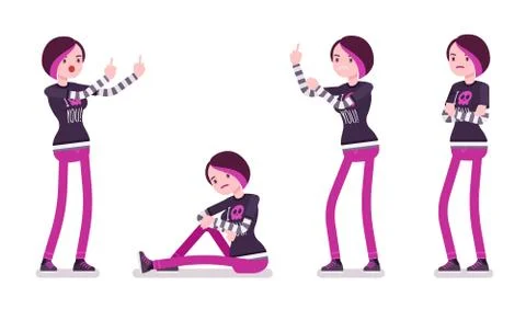 Emo girl feeling negative, aggressive Stock Illustration