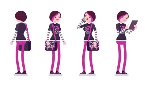 Emo girl in standing pose Stock Illustration