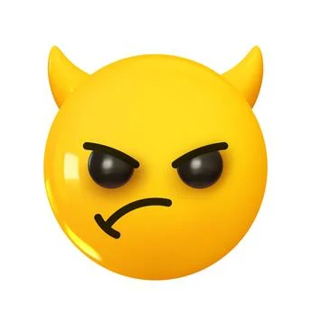 Emoji devil demon with horns. Emotion 3d cartoon icon. Yellow round emoticon. Illustrazione stock