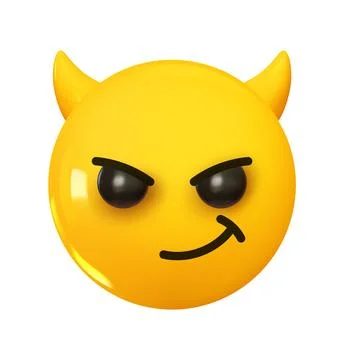 Emoji devil demon with horns. Emotion 3d cartoon icon. Yellow round emoticon. Illustrazione stock