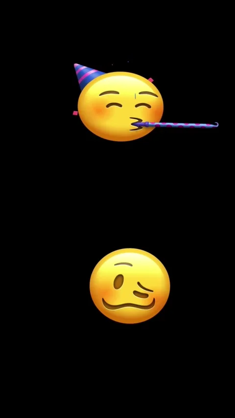 Emoji face celebrates while sad emoji looks down Stock Footage 329406356