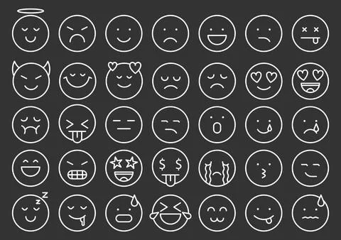 Emoji face emotion icon simple white line set Illustrazione stock