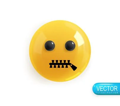 Emoji face offended does not speak. Realistic 3d design. Emoticon yellow glos Illustration