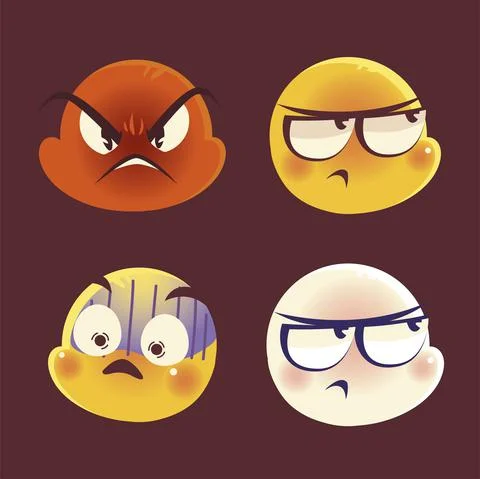 Emoji faces expression funny crying angry sad and kiss set Stock Illustration