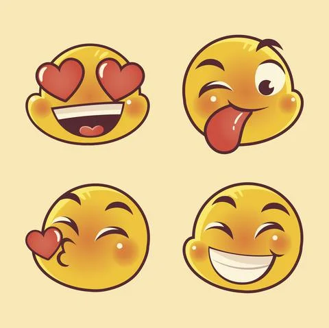 Emoji faces expression funny happy love and surprised set Stock Illustration