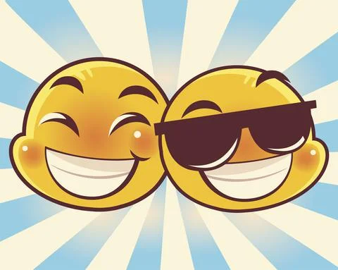 Emoji faces expression funny smiling and emoticon sunglasses Stock Illustration