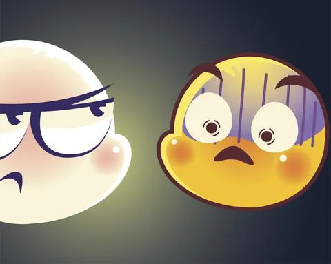 Emoji faces expression sad mood surprise scared characters Stock Illustration