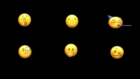 Emoji faces set with different expressions on black background Stock Footage 329406618