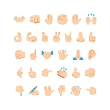 Emoji hand icons and symbols set. Hand gestures and signs. Vector EPS 10 Stock Illustration