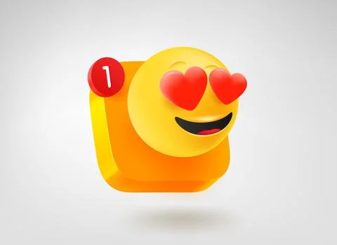 Emoji in love button. 3d vector mobile application icon Stock Illustration