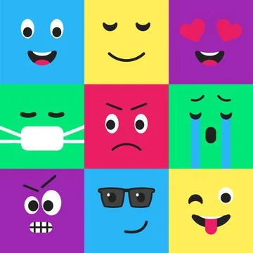 Emoji seamless pattern flat style design set. Stock-Illustration