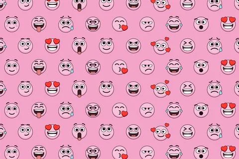 Emoji seamless pattern on a pink background. Seamless pattern with colourfu.. Stockillustratie