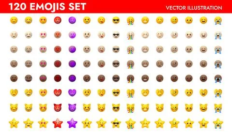 Emoji set vector illustration design. Yellow and different skin colors icons. Stock Illustration