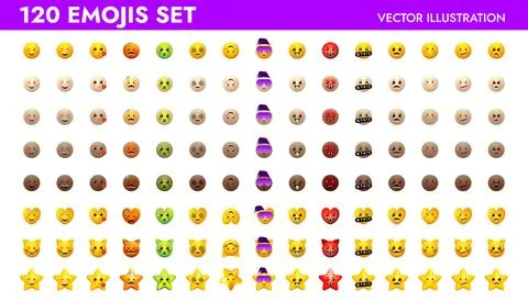 Emoji set vector illustration design. Yellow and different skin colors icons. Stock Illustration