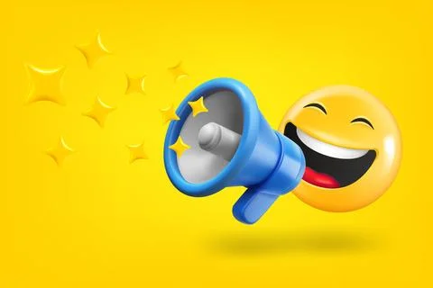Emoji shouting with Loudspeaker. 3d vector illustration Stock Illustration