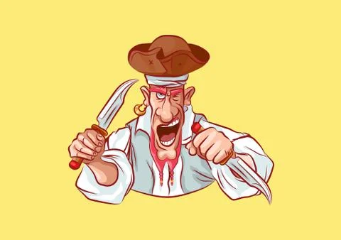 Emoji sticker captain aggressive attack knives Stock Illustration