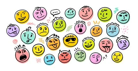 Emoji vector set. Emoticons characters in happy and sad mood expressions. Vector Stock Illustration