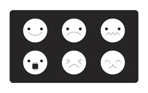 Emojis expressing different feelings black and white 2D line cartoon object Stock Illustration