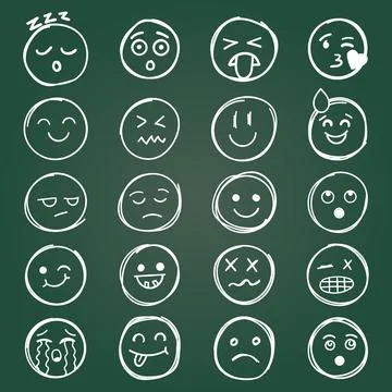 Emojis faces icon in hand drawn style. Doddle emoticons vector illustration.. Stock Illustration