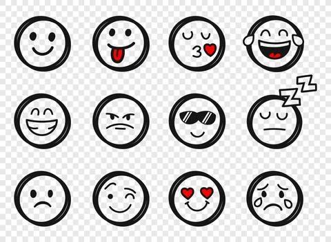 Emojis faces icon in hand drawn style. Doddle emoticons vector illustration.. Stock Illustration