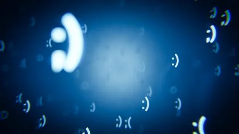 Emojis floating on a blue background representing online communication Stock Illustration