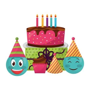 Emojis with sweet cake and objects kawaii character icon Stock Illustration