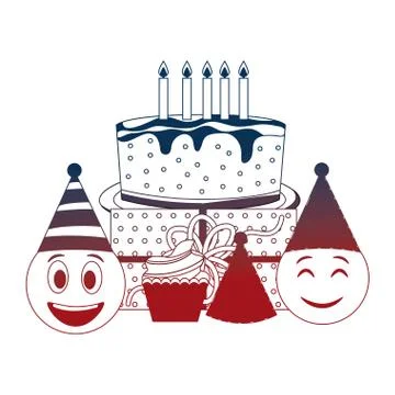 Emojis with sweet cake and objects kawaii character icon Stock Illustration