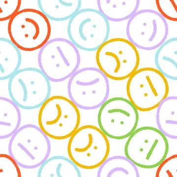 Emoticon Circles Seamless Pattern. Vector seamless dithering pixel style pa.. Stock Illustration