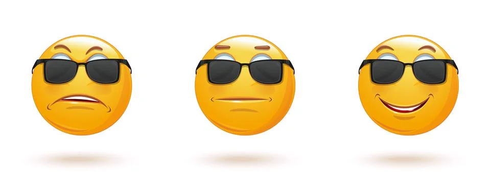Emoticon face set in sunglasses. Vector illustration Stock Illustration