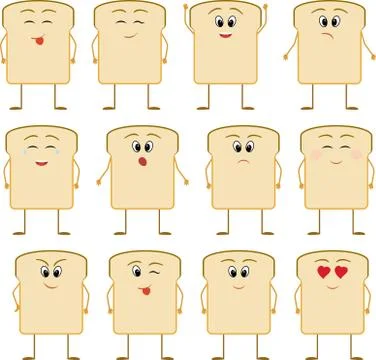 Emoticon icon of Bread on the white background Stock Illustration