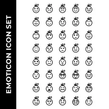 Emoticon icon set include symbol, smile, face, set, vector, emotion, happy, s Stock Illustration