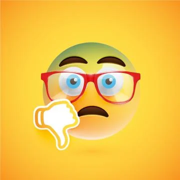 Emoticon with thumbs down and eyeglass, vector illustration Illustrazione stock