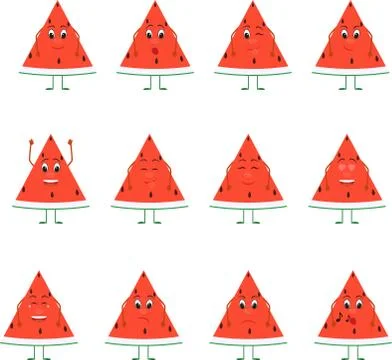 Emoticons fruit vector set. Emoji cute Watermelon with face Stock Illustration