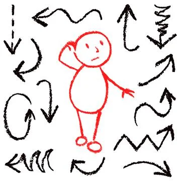 Emotion of bewildered comic man among funny arrows. Set of hand drawn 스톡 일러스트
