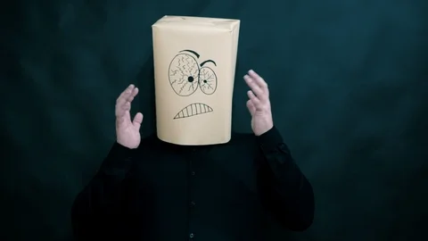 Emotion concept. Hands nervously tremble and twitch. Face distorted and reflects Stock Footage 99247985