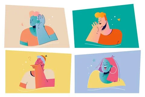 Emotion, face expression print set concept Stock Illustration