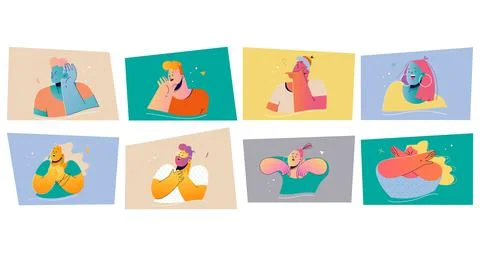 Emotion, face expression print set concept Illustrazione stock