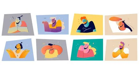 Emotion, face expression print set concept Stock Illustration