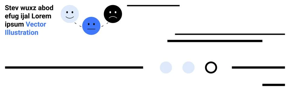 Emotion faces with different expressions, text elements, horizontal lines. Id 库存插图