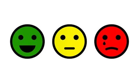 Emotion feedback scale. Smile, emoji or faces with emotions of joy, neutral a Stock Illustration