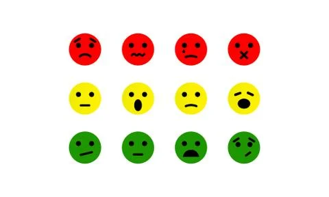Emotion feedback scale. Smile, emoji or faces with emotions of joy, neutral a Stock Illustration