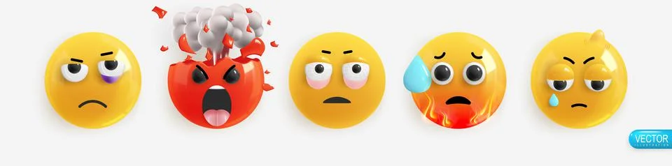 Emotion Realistic 3d Render. Set Icon Smile Emoji. Emotions face bruise under Stock-Illustration