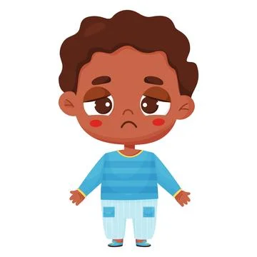 Emotion. Sad dark skinned boy. Vector illustration in cartoon style. Stock Illustration
